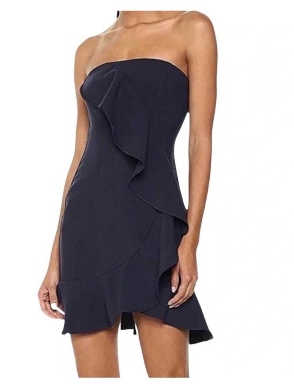 Likely Navy Blue Thick Ponte Knit Flounced Mini Dress